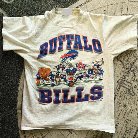 Buffalo Bills Vintage 90s Super Bowl Retro L00ney Tunes Caricature Ash Shirt Vtg Cover