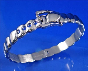 STAINLESS STEEL RIBBED BELT BUCKEL ADJUSTABLE SIZE HINGED BANGLE, 6,5" TO 7" - Picture 1 of 9