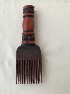 VINTAGE ANTIQUE AFRICAN WOOD & BONE SCRIMSHAW HAIR COMB AFRO PICK MINT CONDITION - Picture 1 of 9