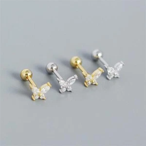 Silver 925 Sterling Butterfly Stud Earrings Screw Back - Picture 1 of 4