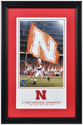 Nebraska Cornhuskers 5-Time Football National Champs 10x18 Framed Legacy Print Cover