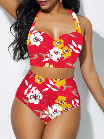 Kansas City Chiefs Womens Beach Bikini Set Push up Swimsuit Summer Bathing Wear Cover