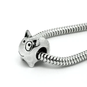 BULL TERRIER- Dog Puppy-Eye patch- Solid 925 sterling silver European charm bead - Picture 1 of 3
