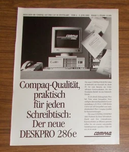 Seltene Werbung COMPAQ DESKPRO 286e Computer - Für jeden Schreibtisch 1989 - Picture 1 of 1