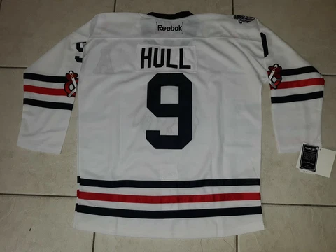 BOBBY HULL CHICAGO HAWKS 2015 WINTER CLASSIC REEBOK THROWBACK. SIZE L, NWT Cover