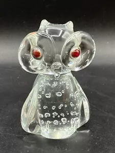 Pisapapeles transparente de búho de vidrio artístico figura Derpy grandes ojos rojos burbujas bullicantes - Imagen 1 de 12