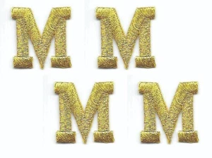 Gold Block Letter M Patch Embroidered Cut out Iron on Sew on (1") Lot of 4 - Picture 1 of 3
