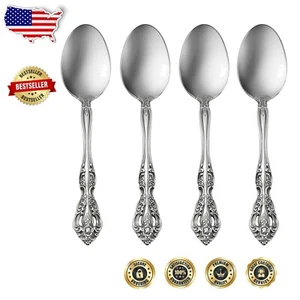 Set of 4 Dishwasher Safe Dinner Spoons - Stunning 18/10 Stainless Steel Flatware - Picture 1 of 2