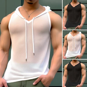 INCERUN Hombres Sin Mangas Sudaderas con Capucha Malla Transparente Informal Camisetas sin Mangas Chaleco Camiseta Deportiva - Imagen 1 de 14