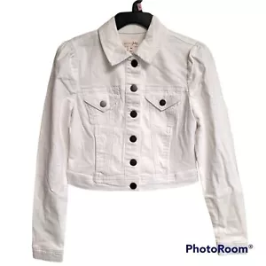 Maison Jules White Denim Pleated Puff Shoulder Cropped Button Jacket Size XXS - Picture 1 of 7