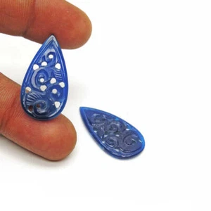 19.00 cts pear shape blue agate gemstone carving 31x16x3mm Natural Handmade gems - Picture 1 of 2