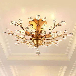 4 Light Rustic Crystal Flush Mount Ceiling Chandeliers For Living Room Kitchen - Picture 1 of 46