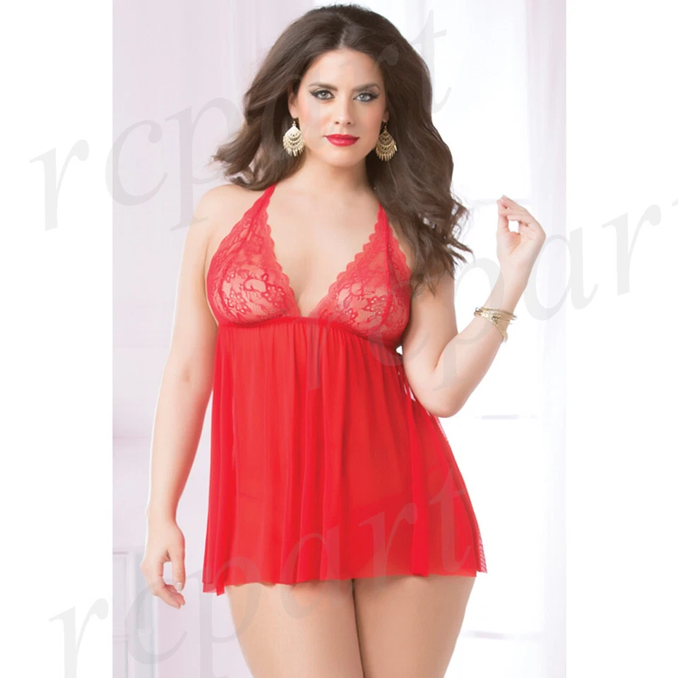 Rebel Romance Plus Size Lace Mesh Babydoll Set Seven ’til Midnight