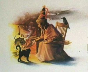 Halloween Fantasy Postcard Witch Crow Cauldron Black Cat Gibson Unused Original - Picture 1 of 6