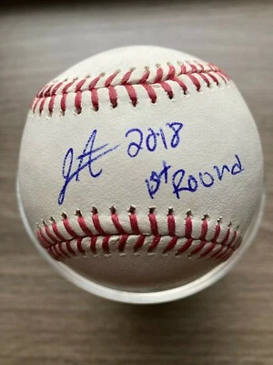 Jordyn Adams 1st Round Pick 2018 ANGELS Autographed Baseball + ROOKIE Cards - Image 1 of 4