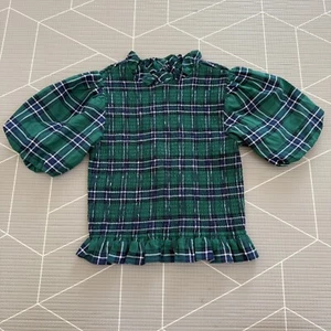 Janie & Jack Plaid Smocked Balloon Sleeve Cropped Top Size 18 Tween Holiday - Picture 1 of 8