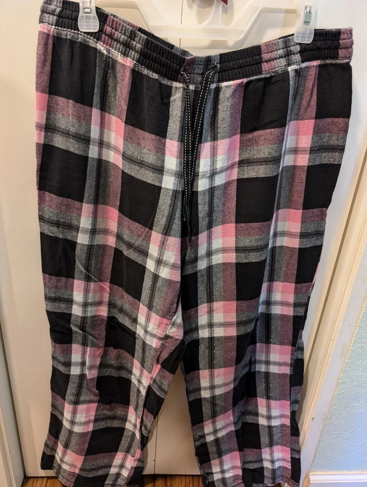 WOMEN'S FADED GLORY PINK CHECK PAJAMA LOUNGE PANTS Sz L - Image 1 of 4