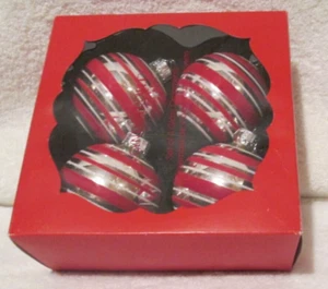 Cynthia Rowley New York GLASS Christmas Ornaments SIVER W DULL STRIPED Vintage - Picture 1 of 4