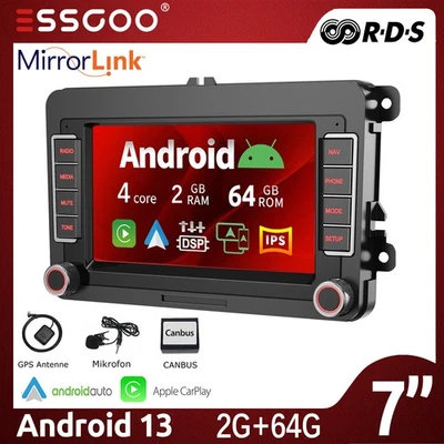 Autoradio Android 13 2+64G GPS Nav RDS Per VW Touran GOLF 5 6 Polo Passat Tiguan - Immagine 1 di 4