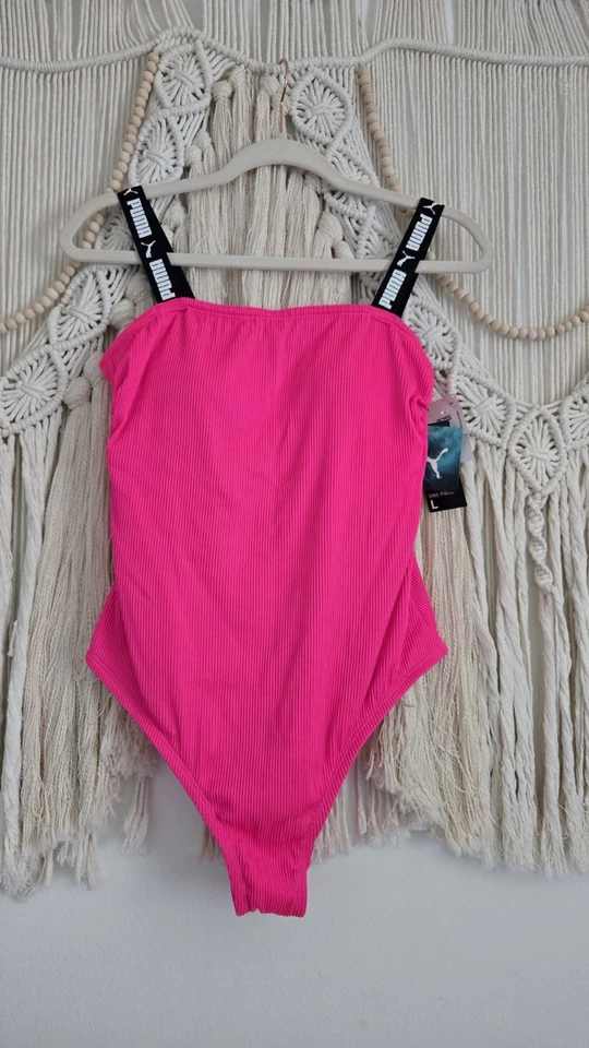 PUMA Women Swimsuit Pink Stretch Chlorine Resistant Summer One Piece Sz Small