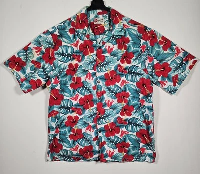 Camisa Hilo Hattie The Hawaiian Original Talla XL Crema Rojo Verde Floral Hibisco Foto 1 de 4
