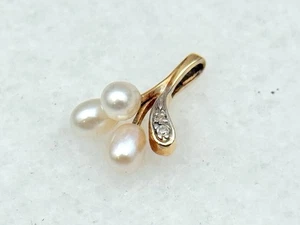 Vintage 14k Gelbgold Süßwasser Perle Diamant Tropfen Anhänger Unikat - Bild 1 von 3