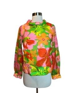 Blusa vintage Mr Fine Dallas pequeña floral colorida cuello redondo - Imagen 1 de 7