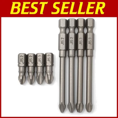 JIS Screwdriver Impact Bits Set - 8-Piece Alloy Steel, #2 & #3 for Versatility - Image 1 of 4
