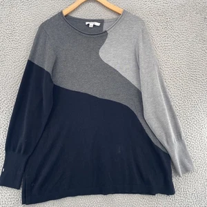 Chicos Sweater Womens 2 US Large Gray Colorblock Stretch Knit Pullover Casual - Picture 1 of 11