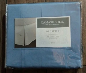Charter Club Damask Solid Twin Bedskirt 500 Thread Count 100% PimaCotton in Blue - Picture 1 of 3