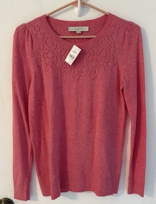 全新 Loft Pointelle 泡泡袖毛衣 羊毛混纺 尺寸:XS 颜色:珊瑚色 — 第 1/4 张图片