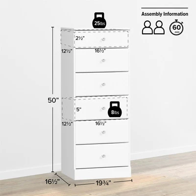 Prepac Astrid 6 Drawer Tall Chest in White - Image 1 of 2
