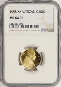 1958 XX Vatican Gold 100 Lire NGC MS64PL - Picture 1 of 4