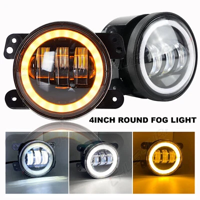 Par de luces antiniebla LED redondas de 4 pulgadas luces de conducción halo para Jeep Wrangler JK TJ LJ Foto 1 de 4
