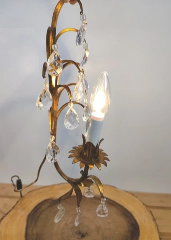 Vintage Hollywood Regency Sconce w/ Glass Prism Tole Metal - Gold Gilt Cover