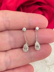 2 ctw Diamond Stud Earrings Screwback Teardrop Diamond Earrings 2carat Solid 18k - Picture 1 of 14
