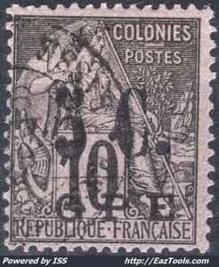 GUADELOUPE ALPHÉE DUBOIS 5c SUR 10c NOIR SUR LILAS N° 10 AVEC OBLITERATION - Picture 1 of 2