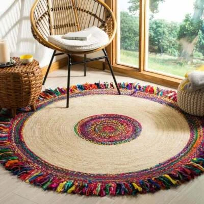 Round Rug Jute & Cotton Braided Floor area Carpet/ Mat Modern Living Room  Rugs - Image 1 of 4