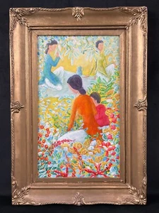Vintage Original Oil on Canvas "Mother & Child in the Garden" In Style of Le Pho - Picture 1 of 13
