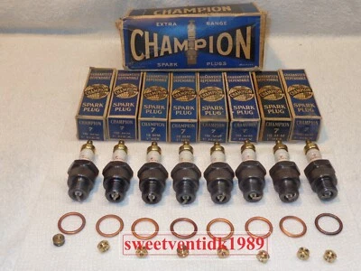 ( 8 ) ‘NOS’ Champion #7 Spark Plugs .. ‘Brass Hat’.. 2 Ring Design ... USA MADE - Image 1 of 4