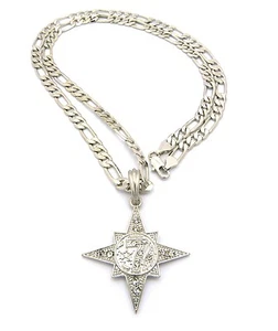 NEU 5 PROZENT & "7 STERNE" ANHÄNGER 5mm/24" FIGAROKETTE HIP HOP HALSKETTE XSP410 - Bild 1 von 9