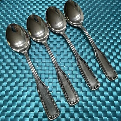 4 Salem Stainless 1776 Beaded Edge SOUP SPOONS Japan Vintage Flatware - Image 1 of 4