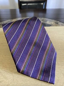 Vintage NH 1888 Nick Hilton 100% Silk Made In Italy Tie Purple Striped - Picture 1 of 13
