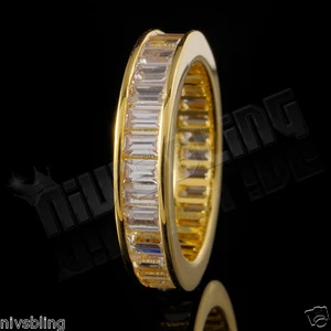 18K Gelbgold plattiert Baguetteschliff CZ Ewigkeit Hochzeit Unisex Band Versprechen Ring - Bild 1 von 6