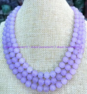 3 Rows Natural 8mm Lavender Jade Round Gemstone Beads Necklace 17-19 in - Picture 1 of 12