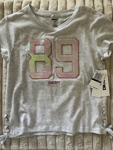 *NWT* DKNY Girl's Glitter Short Sleeve T-Shirt Lt Grey Heather Size L (12) - Picture 1 of 5