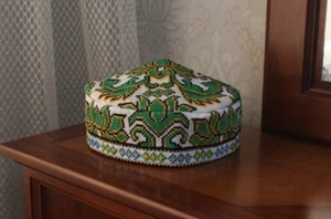 Hand embroidered skull-cap hat/22.8"/58cm/Boho ethnic cap/Uzbek muslim kufi hat - Picture 1 of 5