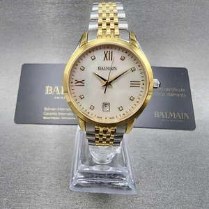 Balmain Classic R Watch Women 34mm MOP Dial Two Tone Date Round Diamond Markers - Picture 1 of 13