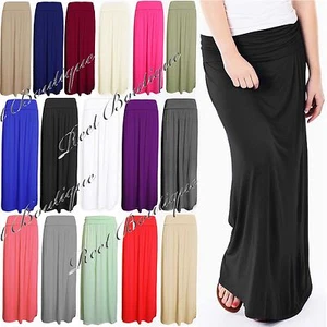 Damen langer langer zusammenklappbarer Bund Stretch-Maxirock UK Übergröße 8-24 - Bild 1 von 17