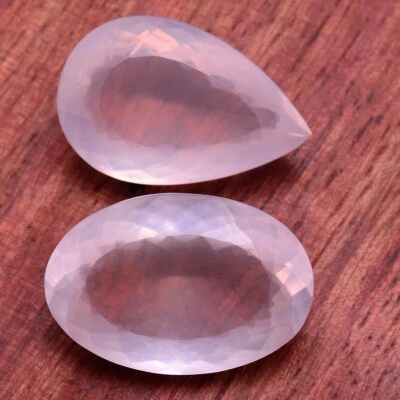 2 Pcs Natural Rose Quartz Faceted Cut Top Quality Untreated Loose Gemstones Lot - Image 1 of 4